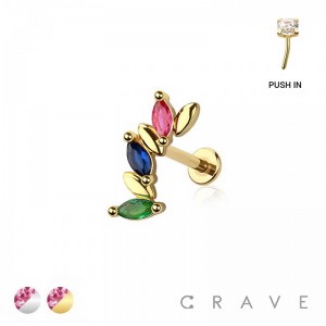 MARQUISE FAN ARCH TOP PUSHIN (THREADLESS) 316L SURGICAL STEEL LABRET SET